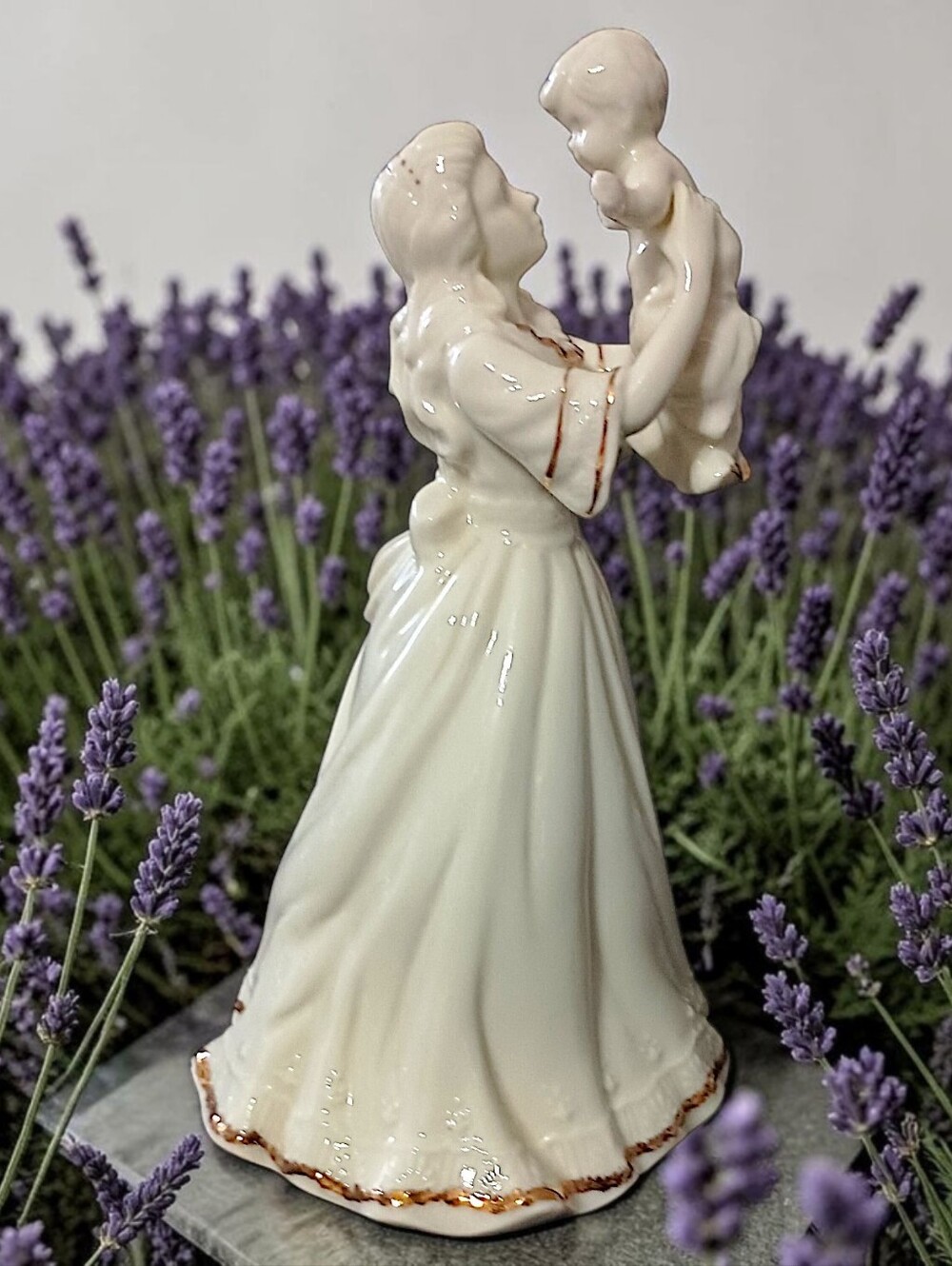 Vintage Mother Holding Child Porcelain Figurine Baum Bros Formalities Gold Trim